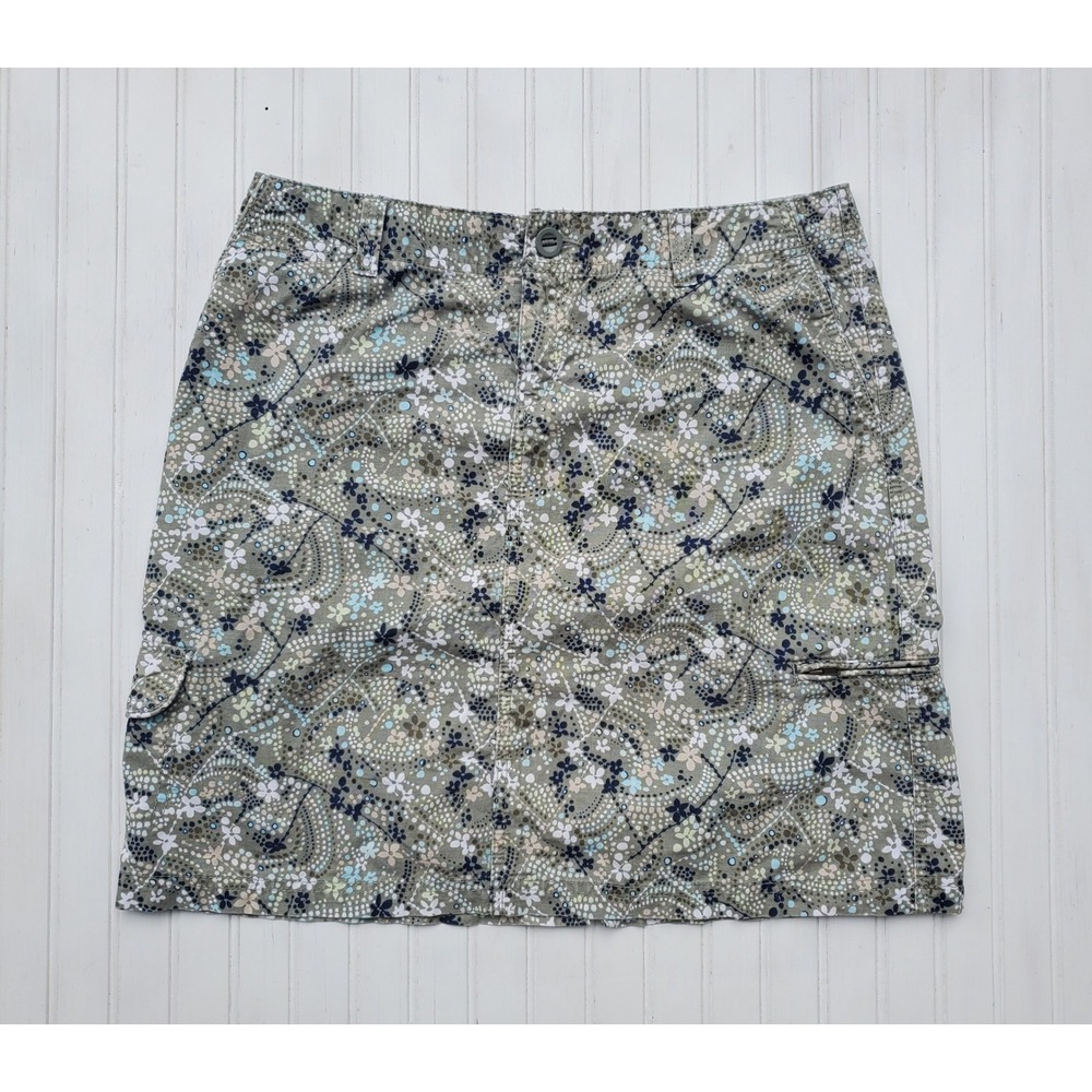 Eddie Bauer Womens Green Floral Cargo Mini Skirt Cotton Utility Size 10